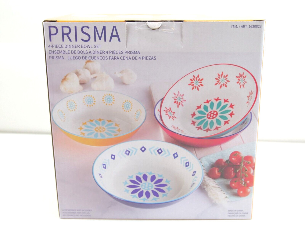 Baum Prisma Dinner Bowl 4 Piece Stoneware Set Paster Cereal Plate Microwave Safe
